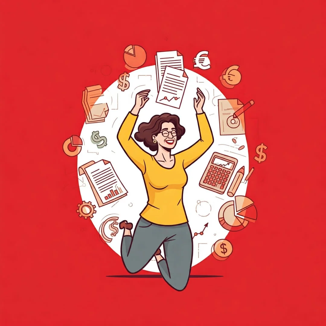 Illustration of person with accounting symbols